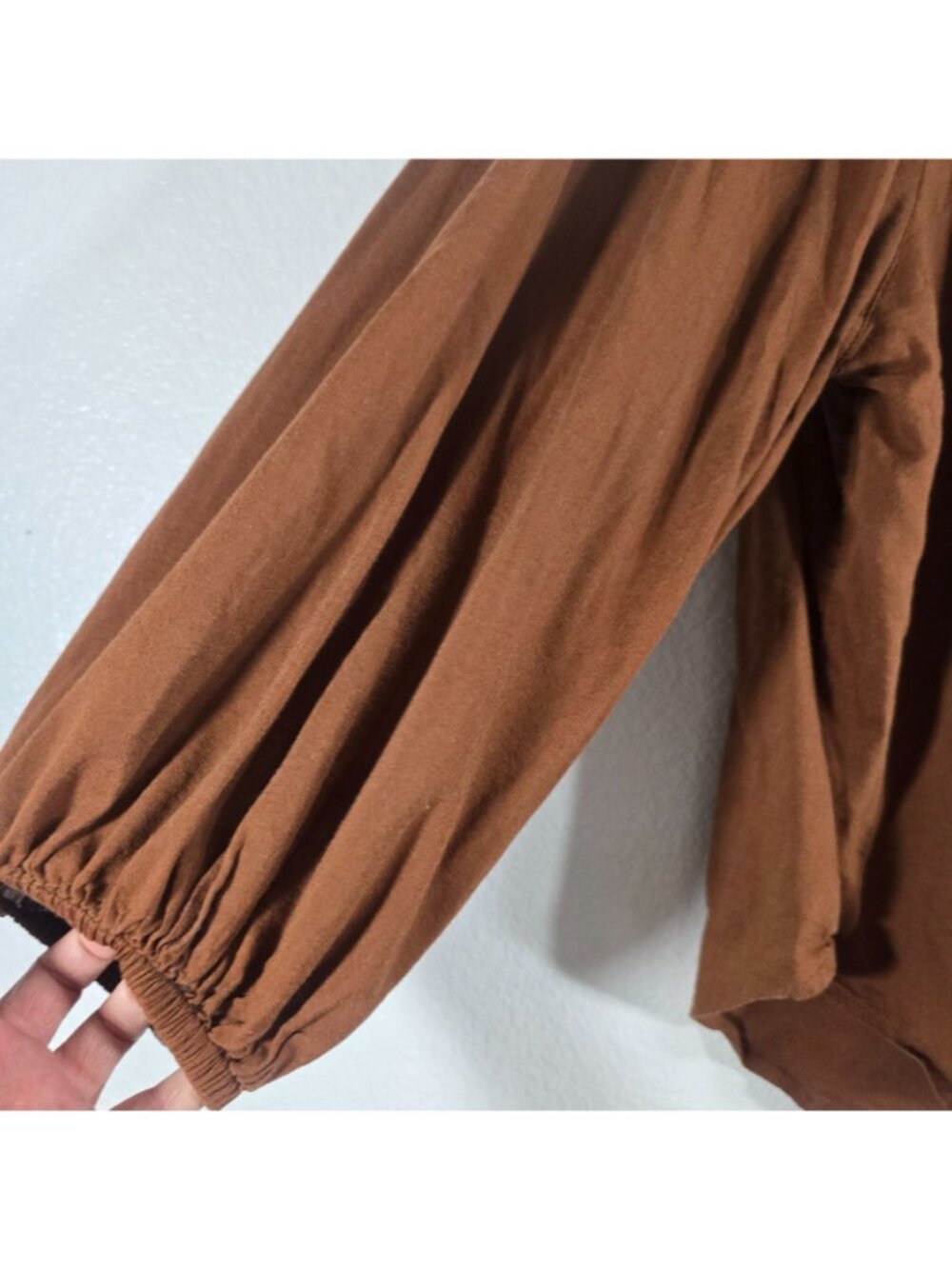 Old Navy Blouse Top Women 2XL Tall Brown Button Balloon Sleeves Cowgirl Boho - Picture 4 of 7